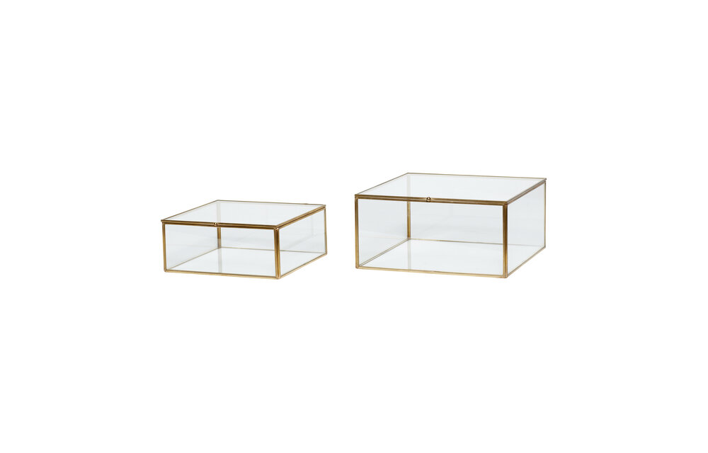 Glazen doos, messing / glas, set van 2