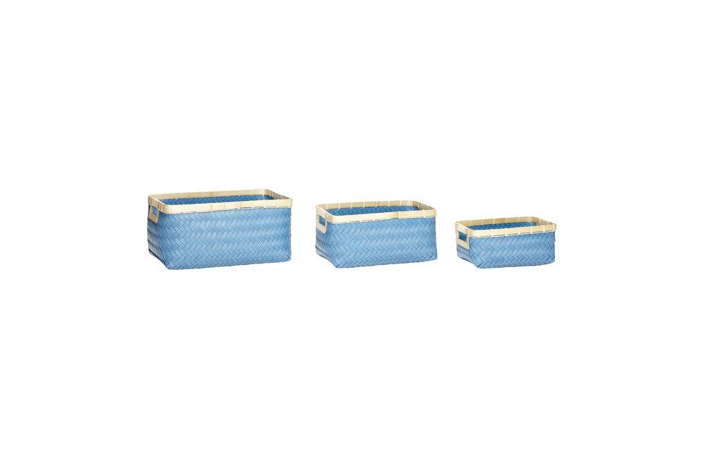 Mand, polyrattan / bamboe, blauw / natuur, set van 3