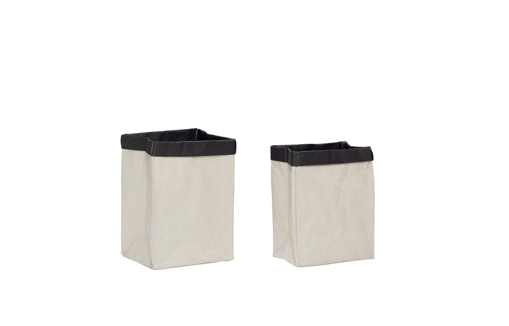 Wasmand, vierkant, wasbaar papier, grijset van zwart, set van 2