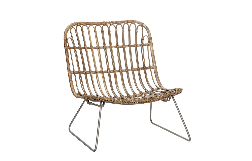Lounge stoel met metalen poten, rotan, natuur
