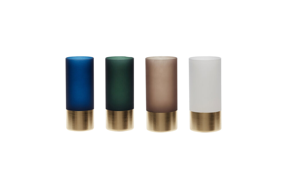 Vazen met messing voet, groen / wit / blauw / bruin / messing, s