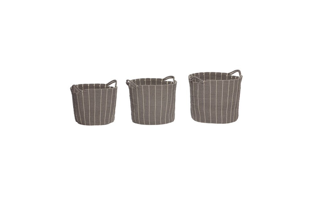 Mand met handvat, rond, katoen, grijs, set van 3