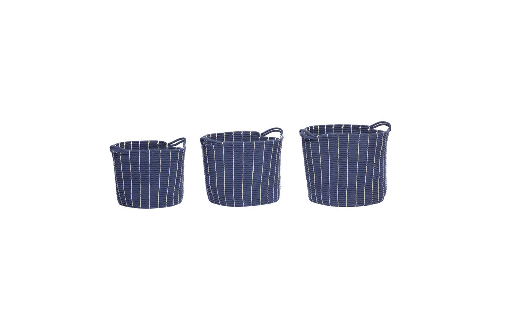 Mand met handvat, rond, katoen, blauw, set van 3