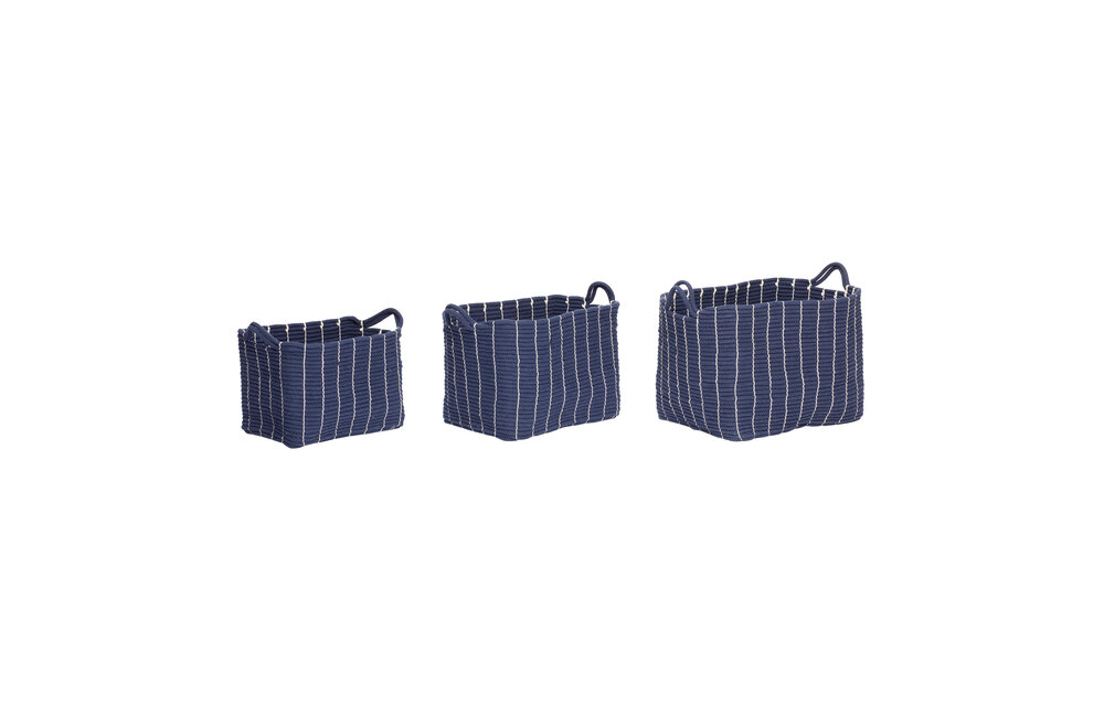 Mand met handvat, katoen, blauw, set van 3