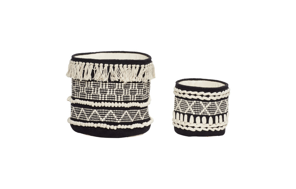 Mand, rond, katoen, zwart / wit, set van 2