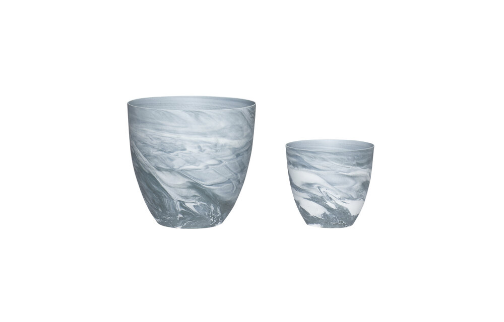Theelichtglas, porselein, donkergrijset van wit, set van 2