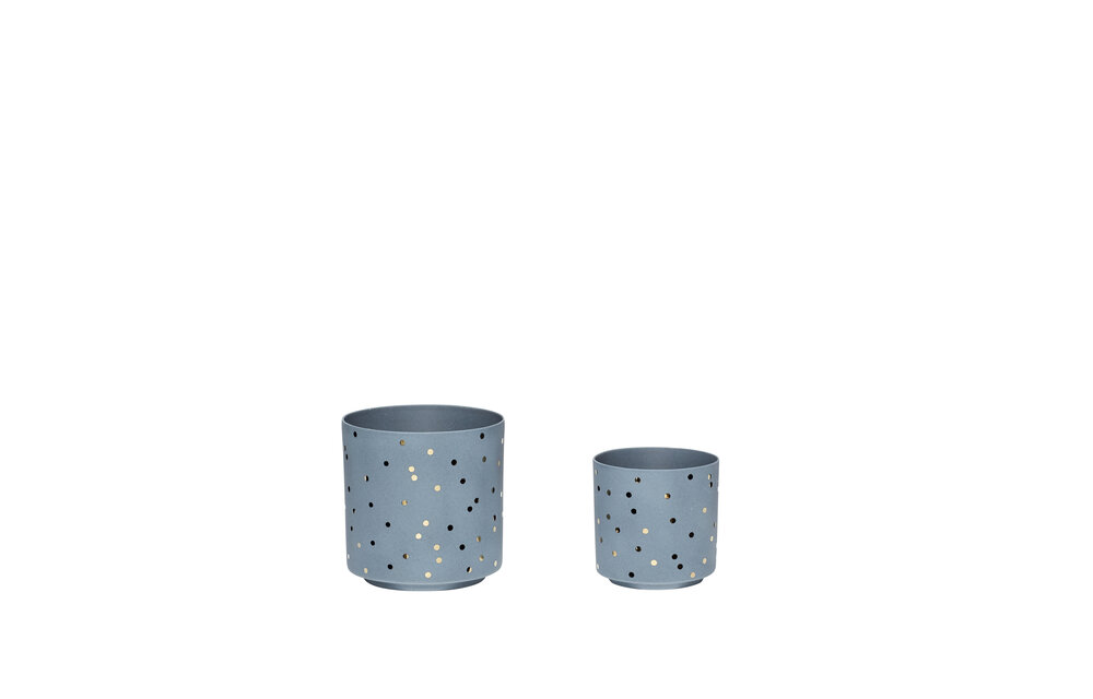 Theelichthouder met stippen, blauw / goud set van 2