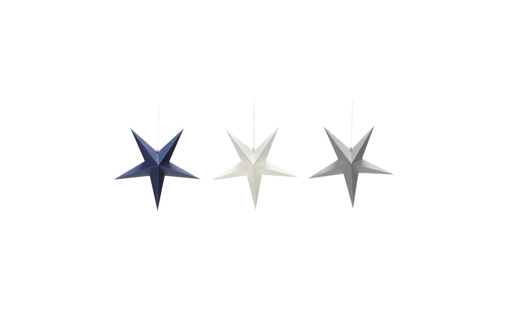 Kerstster, handgevouwen, grijset van wit / blauw, papier, set van 3