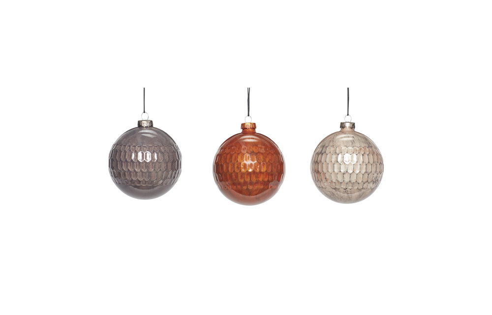 Kerstbal, glas, oranje / grijset van beige, set van 3
