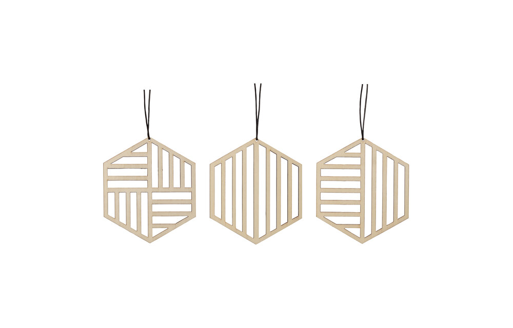 Kerstornament, hout, natuur, set van 3
