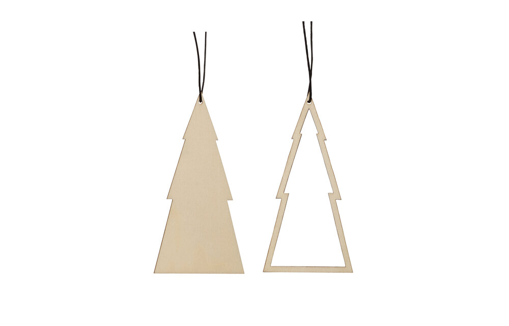 Kerstornament, hout, natuur, set van 2