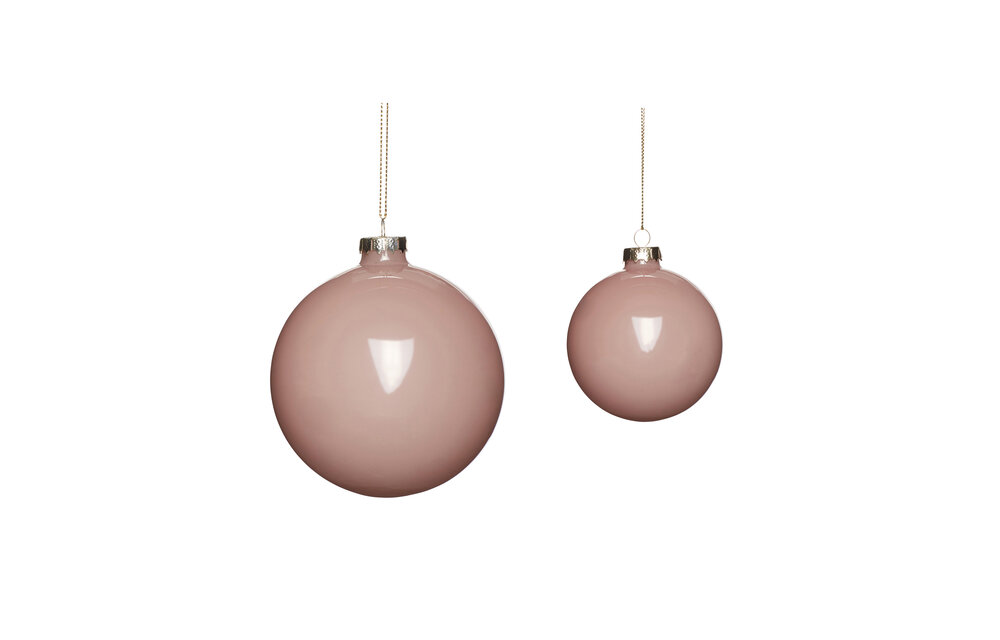 Kerstbal, glas, roze, set van 2