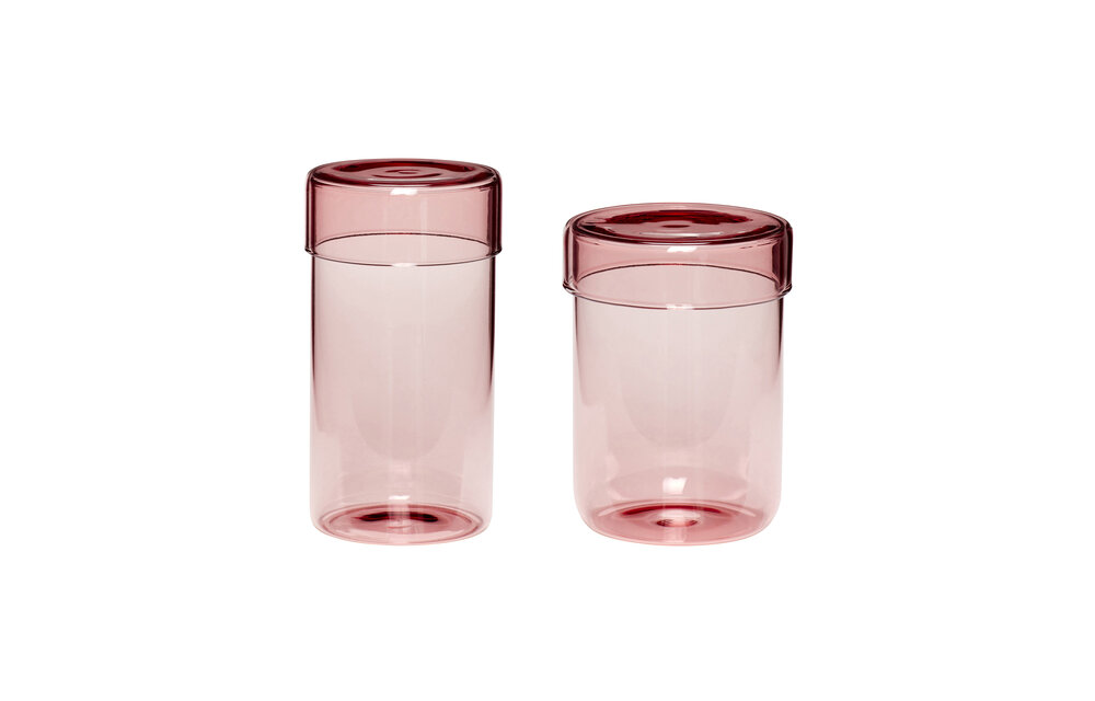 Voorraadpot met deksel, glas, roze, set van 2