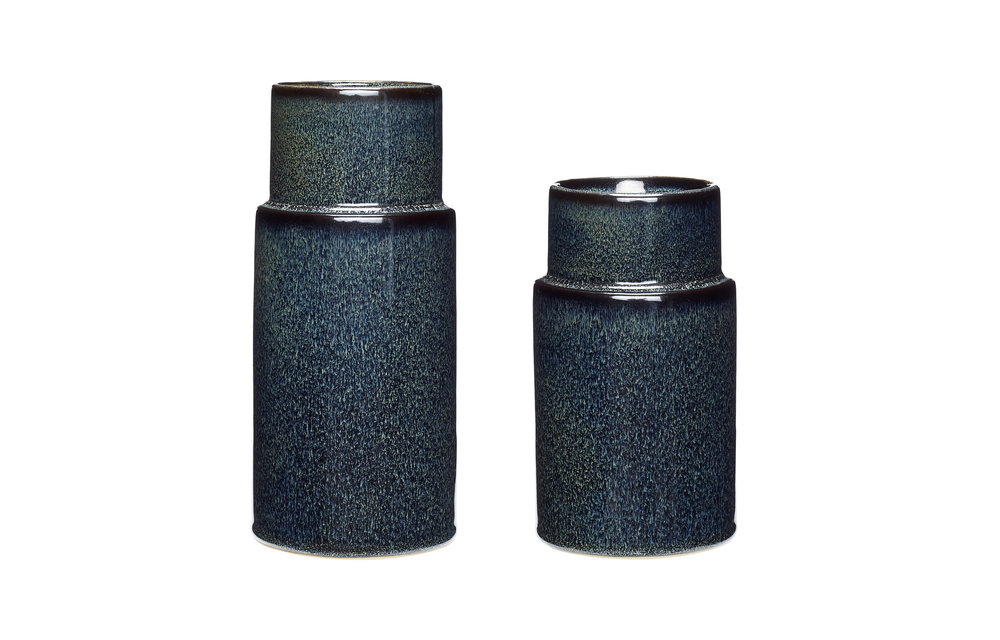 Vaas, keramiek, blauw, set van 2
