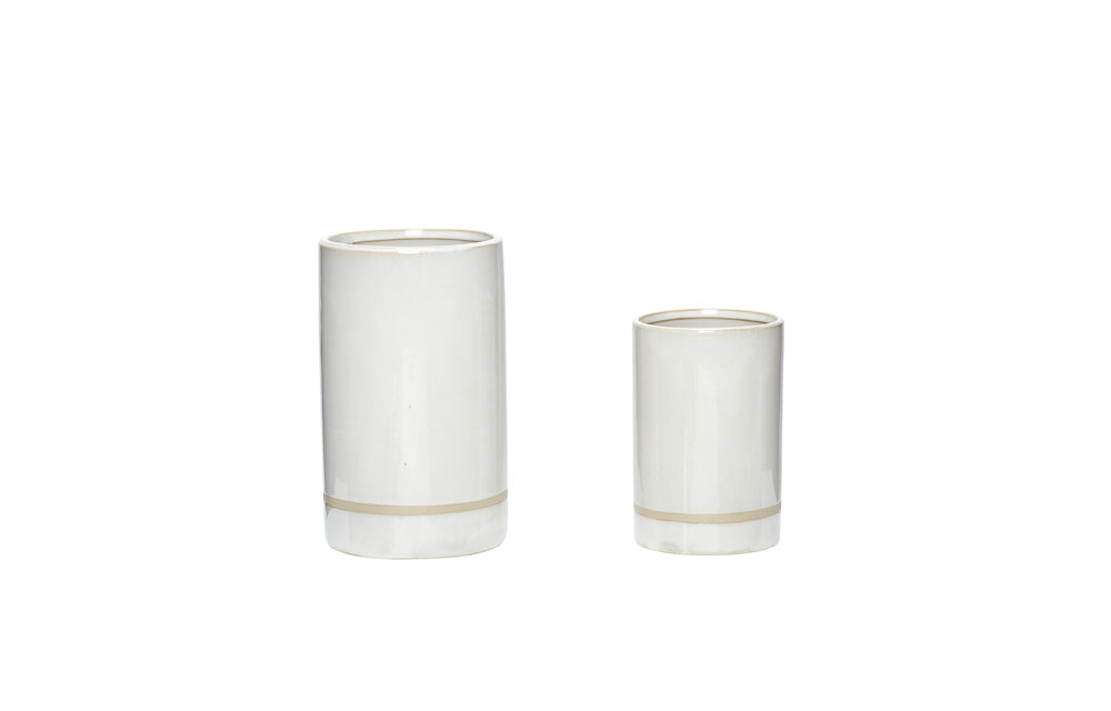 Pot, keramiek, wit / zand, set van 2