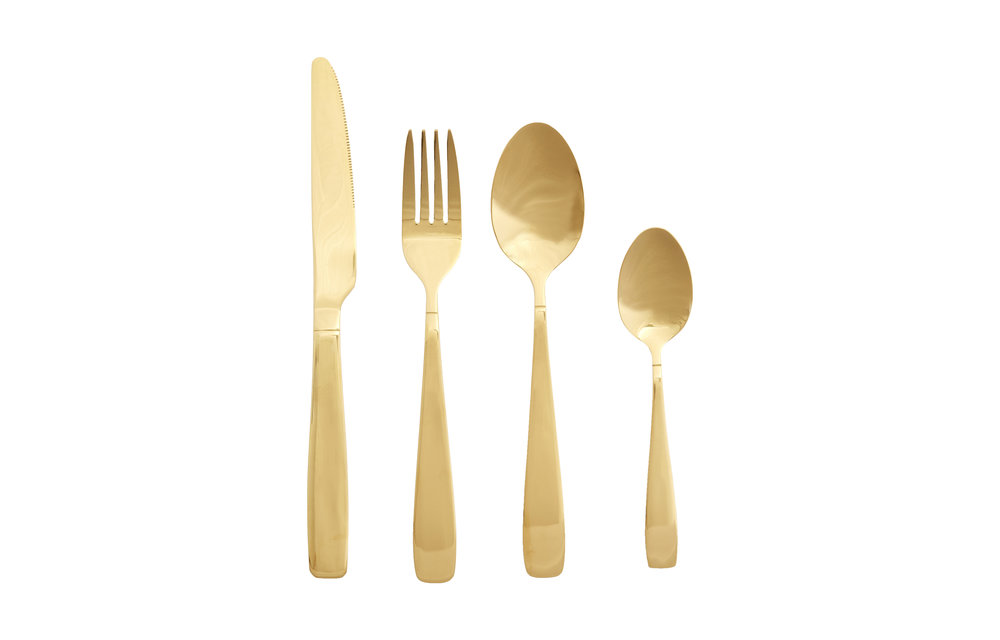 Bestek, messet van vork / lepel / theelepel, goud, set van 16