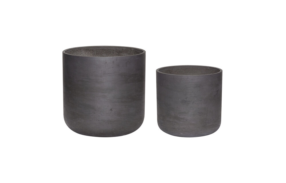 Pot met gat, cement, zwart, set van 2