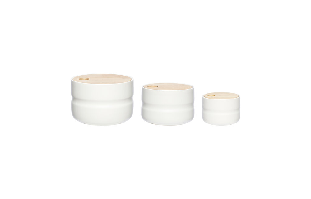 Pot met deksel, keramiek, wit / natuur, set van 3
