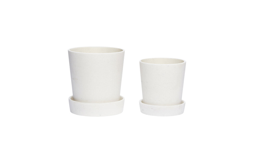 Pot met schotel, wit, set van 2