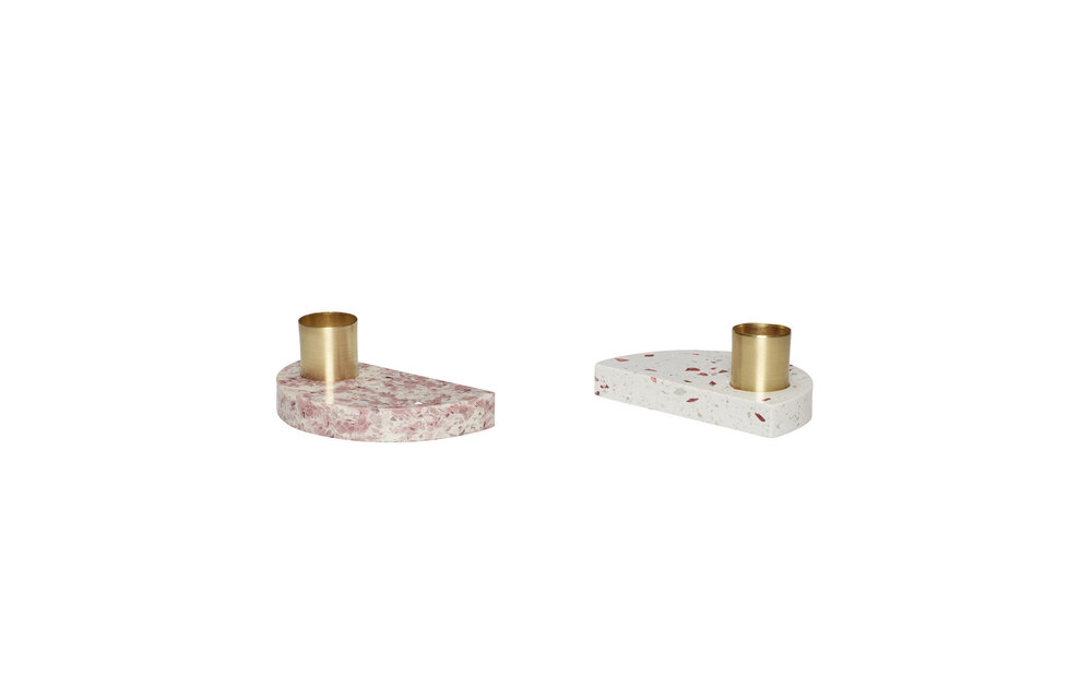 Kandelaar, terrazzo, roze / wit, set van 2