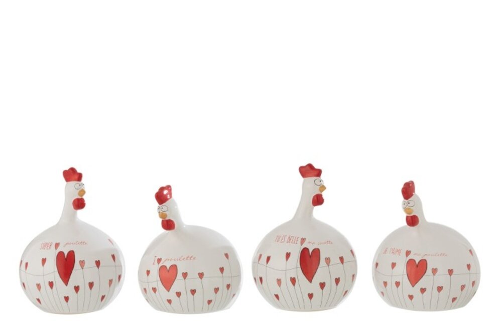 Kip Valentijn Keramiek Wit/Rood Large Assortiment Van 2