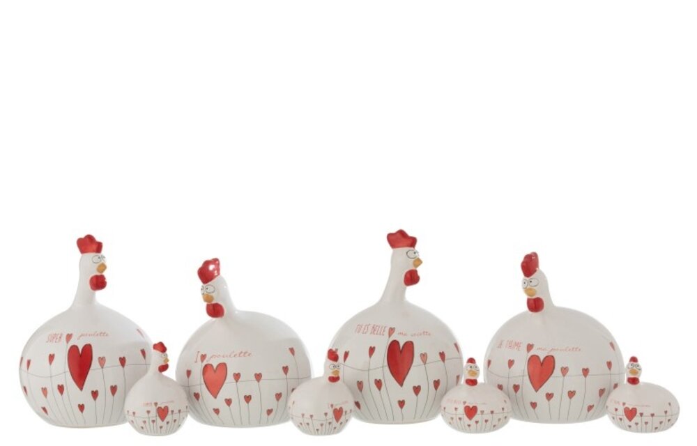 Kip Valentijn Keramiek Wit/Rood Large Assortiment Van 2