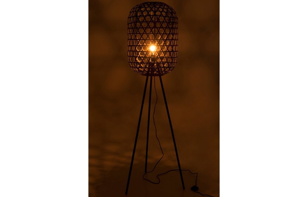 Lamp Staand Tripod Rond Bamboe/Metaal Zwart