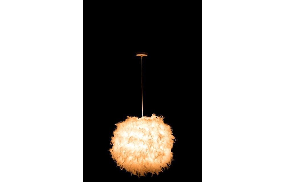 Hanglamp Bol Veren Textiel Wit Medium