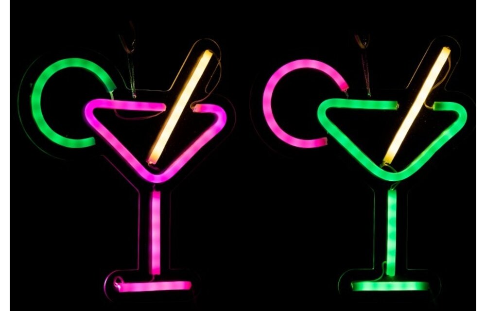 Neonled Lamp Cocktail Plastiek Wit/Roze/Groen Assortiment Van 2