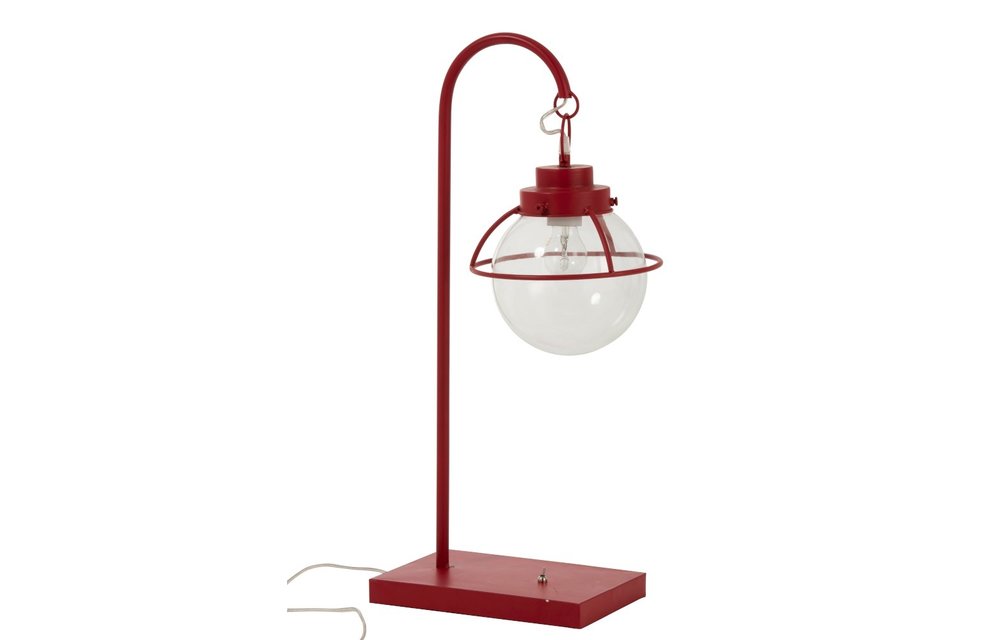 Lamp Bol Hang Metaal/Glas Rood