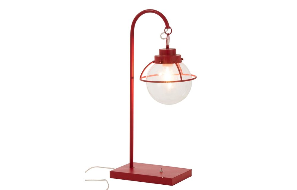 Lamp Bol Hang Metaal/Glas Rood