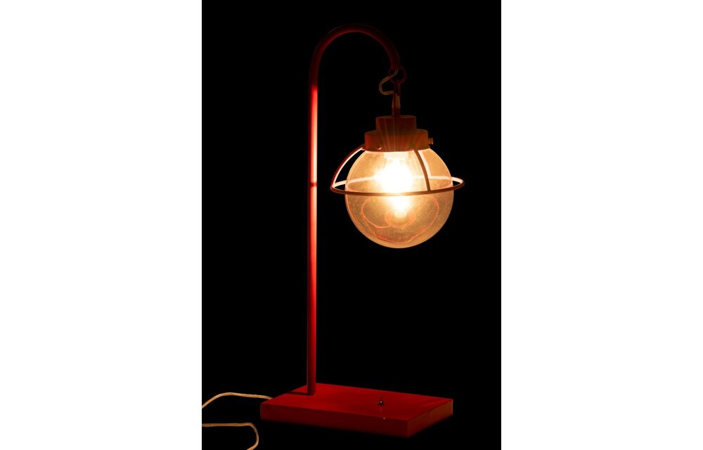 Lamp Bol Hang Metaal/Glas Rood