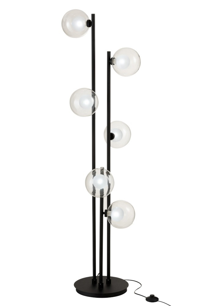 Souvenir mosterd tennis J-line Staanlamp 6 Bollen Metaal/Glas Zwart - Winkel voor Thuis