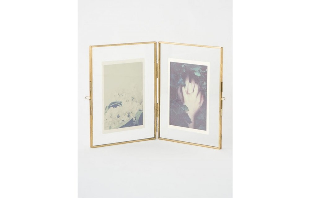 fotolijst staand dubbel - goud messing/metaal en glas - 21 x 15 cm