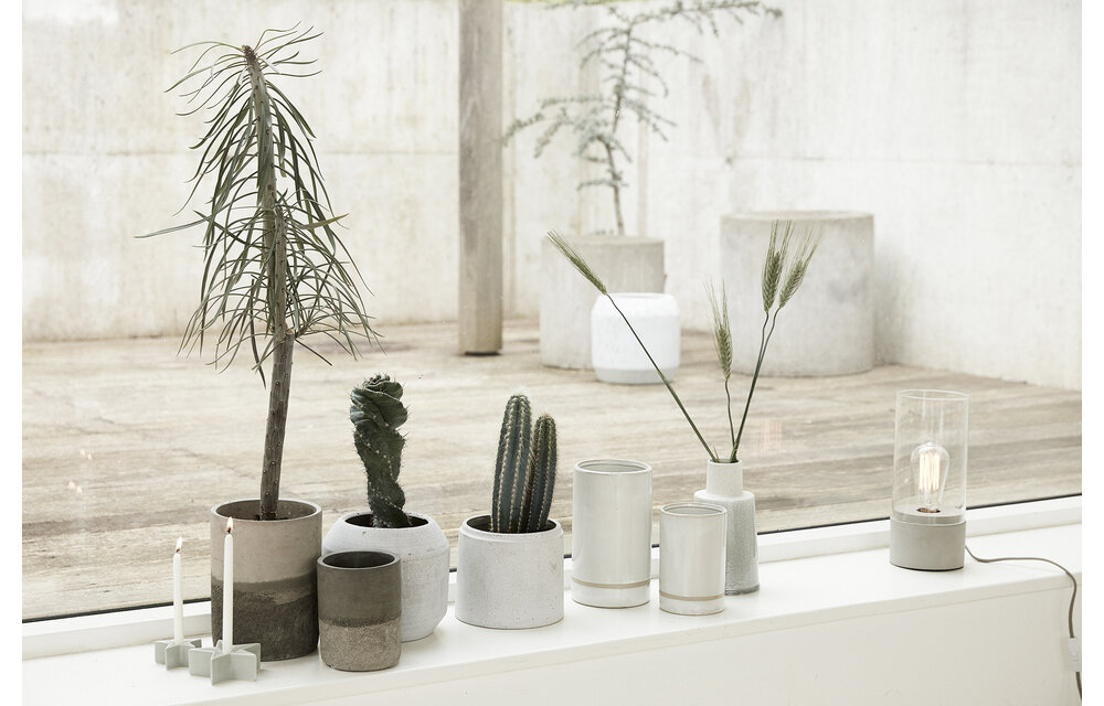 Pot, keramiek, wit / zand, set van 2