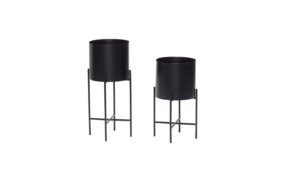 Pot met standaard, metaal, zwart, set van 2
