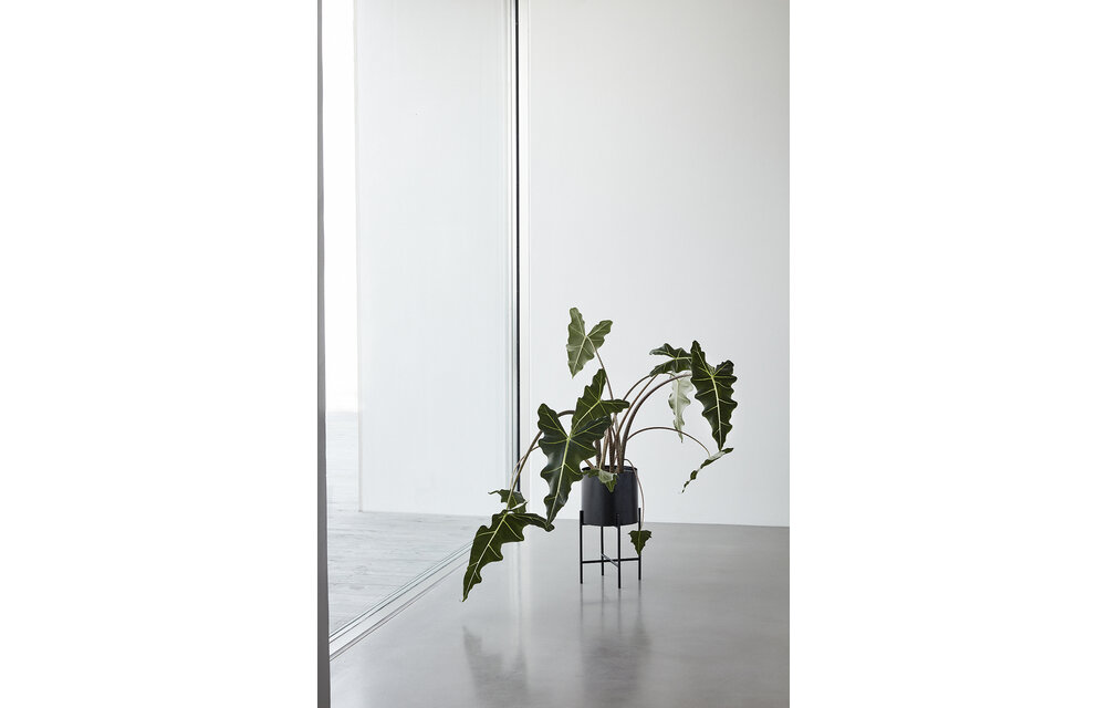 Pot met standaard, metaal, zwart, set van 2