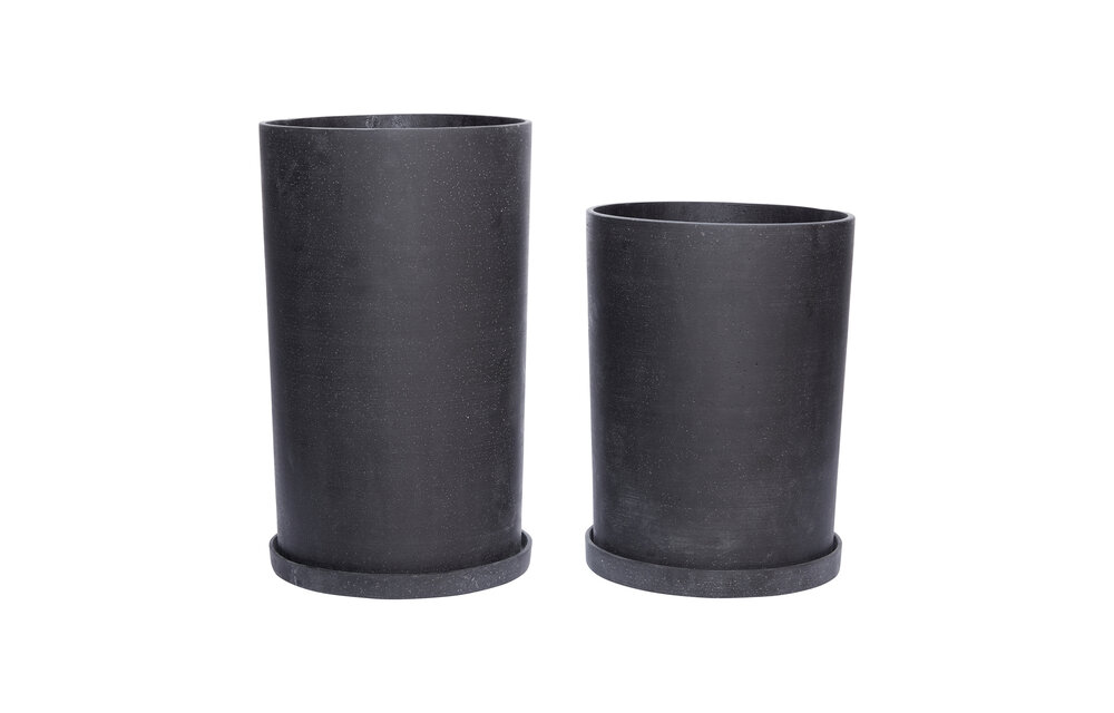 Pot met schotel, zwart, hoog, set van 2