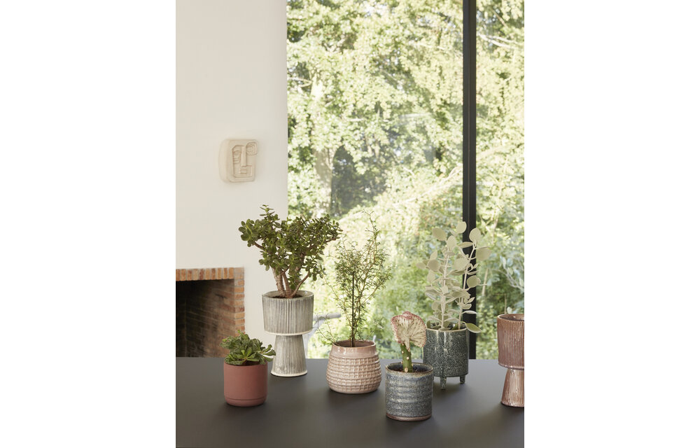 Bloempot, keramiek, groen, set van 2