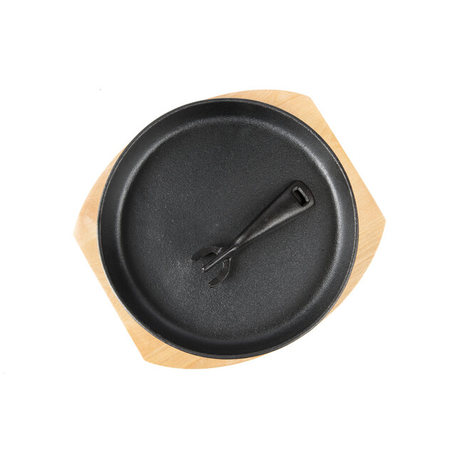 Grill Guru Iron Cooking plate met houten plank
