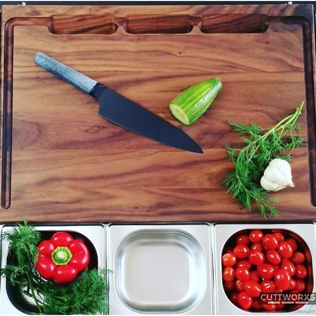 Cuttworxs Notenhouten Snijplank XL met sap geul en geïntegreerde opvangbak