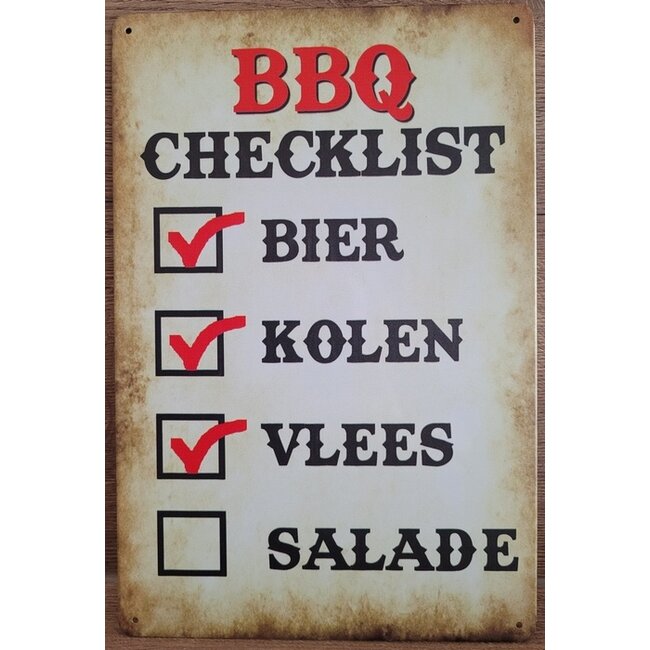 BBQ wandbord Barbecue checklist 30x20cm