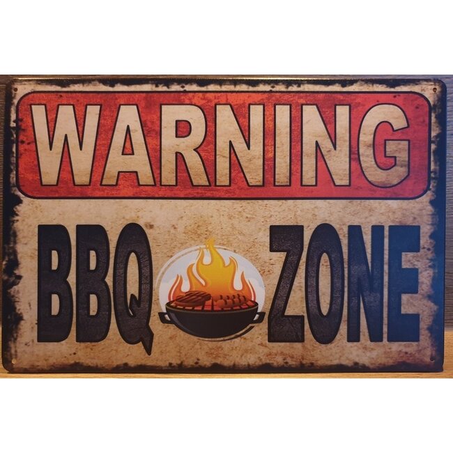 BBQ wandbord Warning BBQ zone 30x20cm