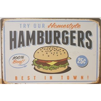 BBQ wandbord Best Hamburgers in town 30x20cm