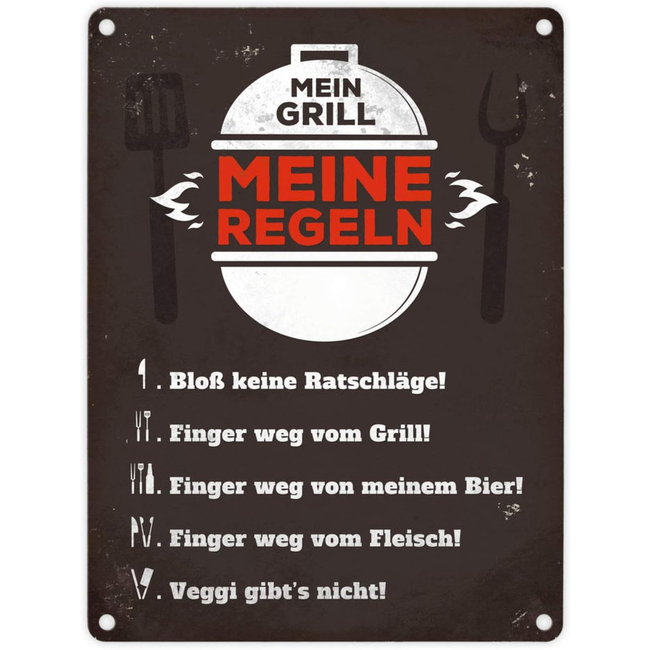 BBQ Wandbord Mein Meine Regeln Grill 20x25cm