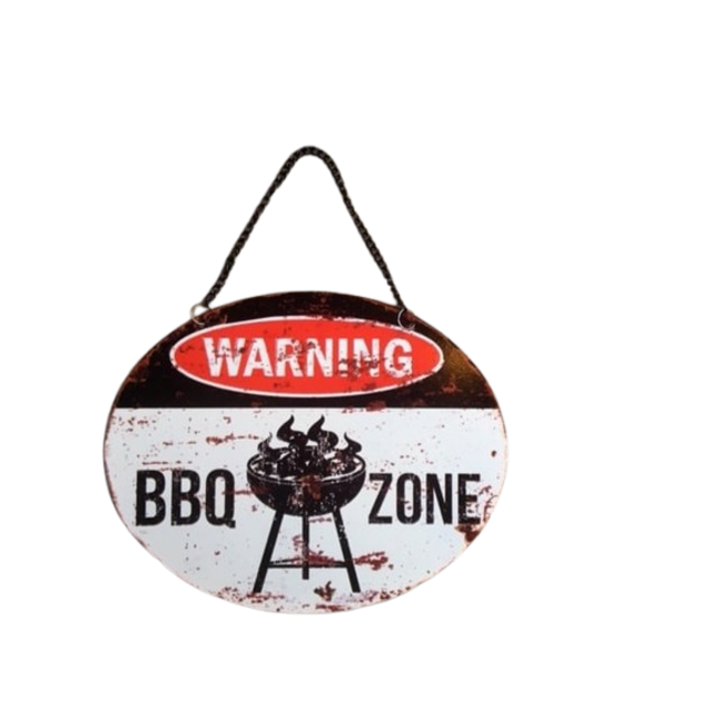 BBQ wandbord Ovaal Warning BBQ zone 25 x 20cm