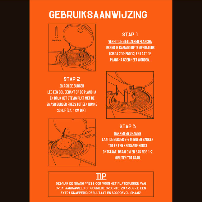 Kamaat RVS Smash Burger Press – Extra Zware Meat Press 1.8 kg