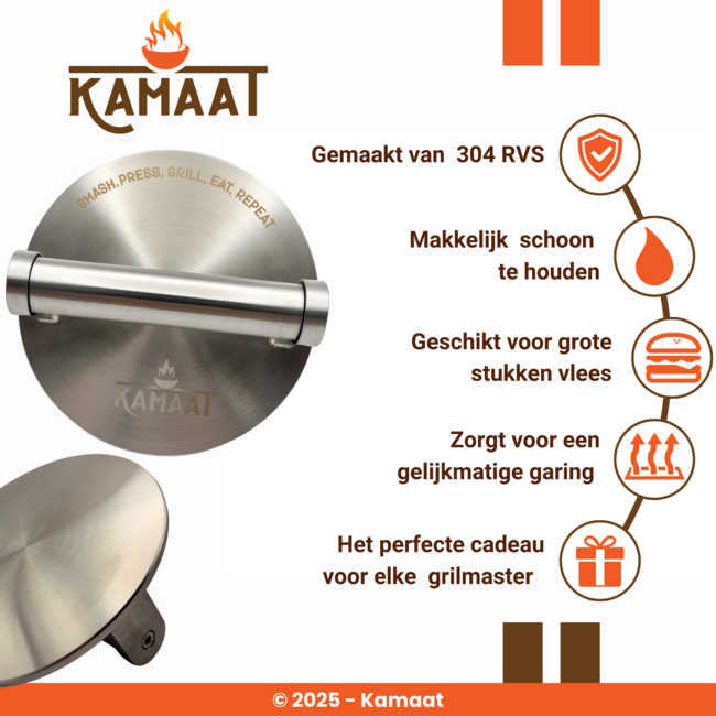 Kamaat RVS Smash Burger Press – Extra Zware Meat Press 1.8 kg