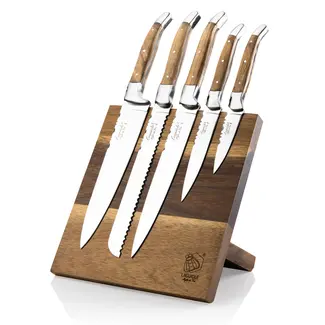Laguiole Style de Vie koksmessenset olijfhout met messenblok