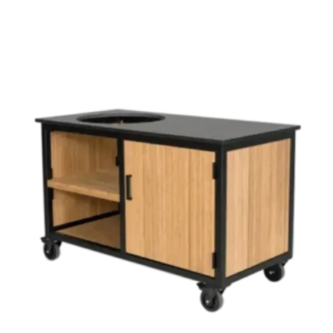 Fraaii Buitenkeukens Tafel Bamboo Natural Storage met dekton blad